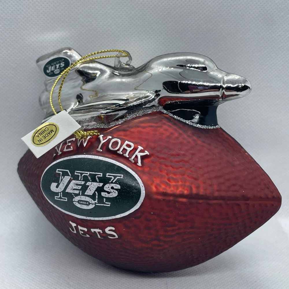 Vintage NFL Blown Glass NY Jets  Mascot Football Christmas Ornament 5" Rare HTF